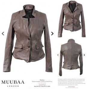 Muubaa Leather Blazer Jacket Size 4 S Futura Taupe Brown Gray Y2K 90s